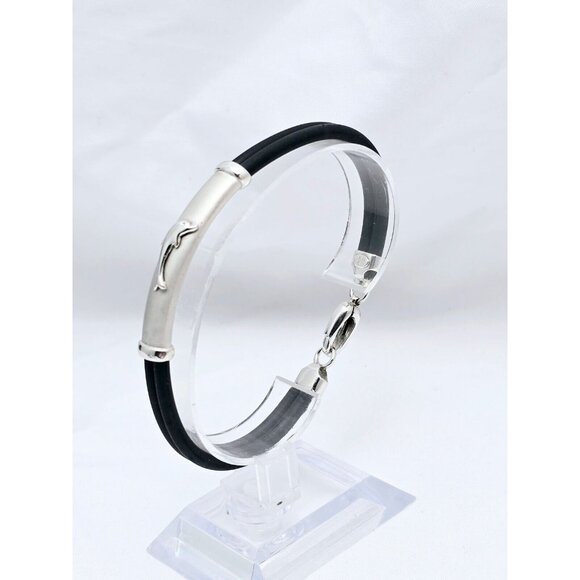Unique 14K Solid White Gold Matte & Polished Finish Rubber Bracelet - 8" Length - Picture 6 of 16
